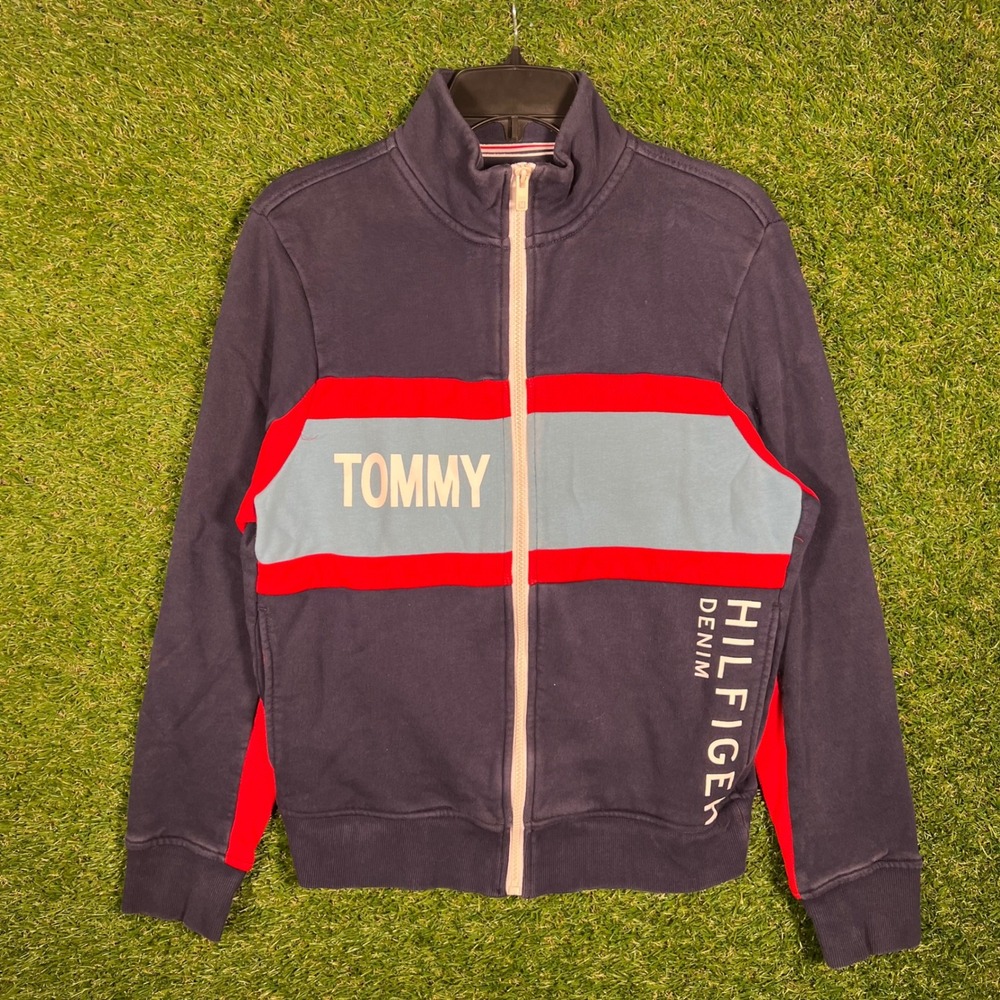 Tommy Hilfiger Denim Mens XS Navy‎ Colorblock Full Zip Track Jacket Sweatshirt